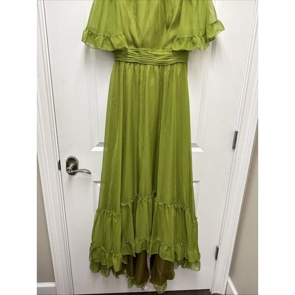 Mac Duggal Size 4 Green 68229 Ruffled Flutter Sleeve Tiered Long Gown Dress $498 - Picture 6 of 10